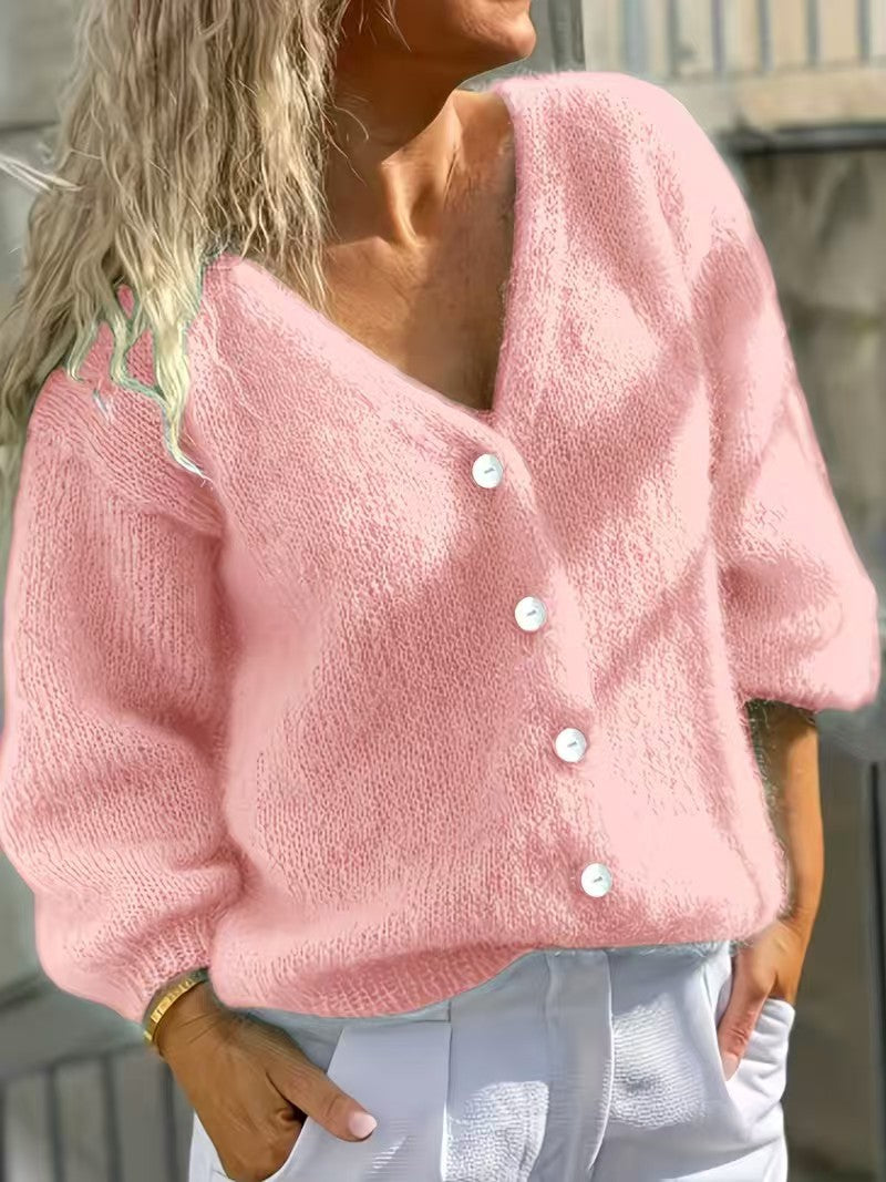 Button-Front Cardigan Sweater Jacket - Simple and Soft