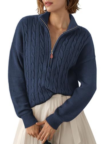 Retro Half-Zip Sweater Top - Loose and Casual