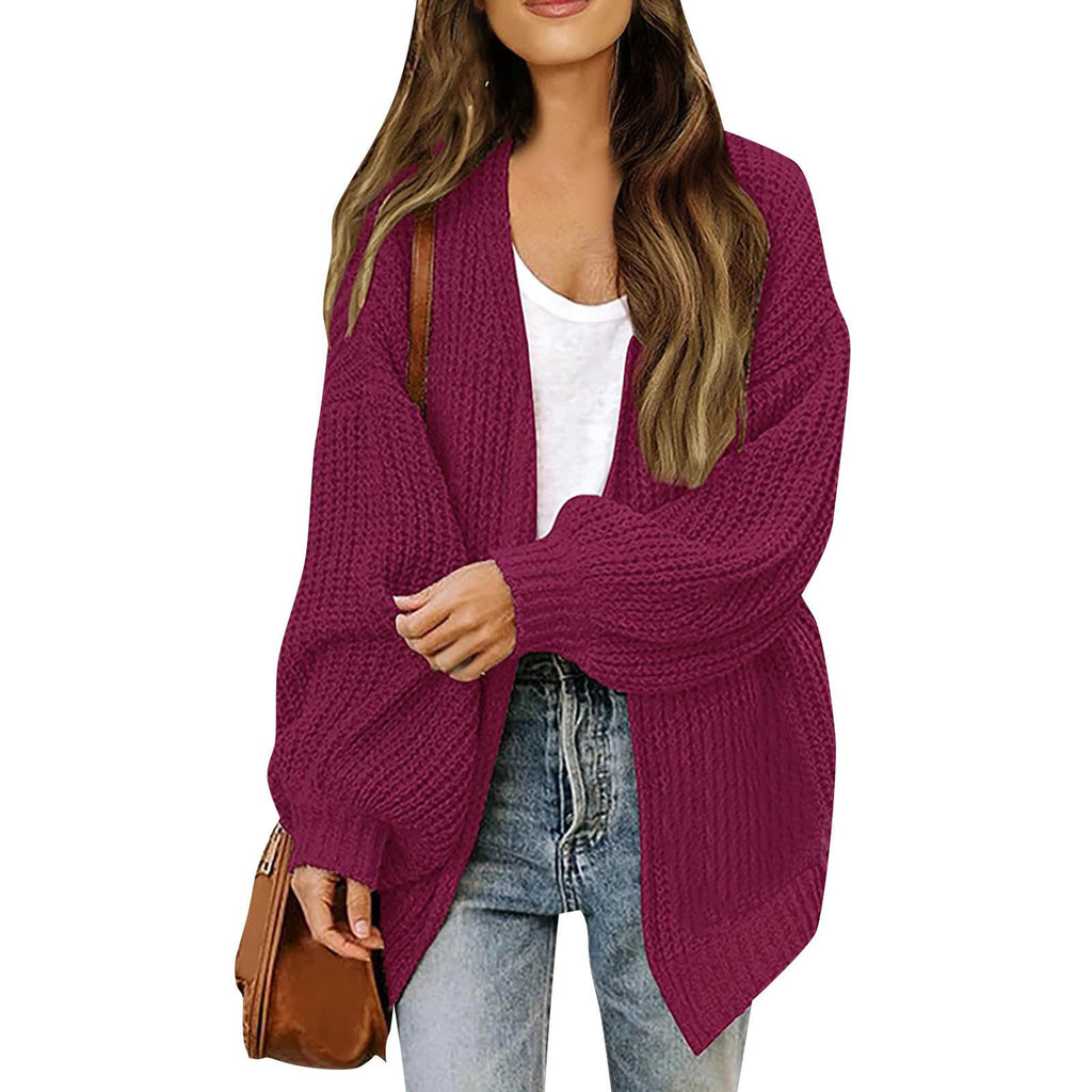 Women’s Chunky Knit Cardigan Coat – Lantern Sleeve Cozy Oversized Style