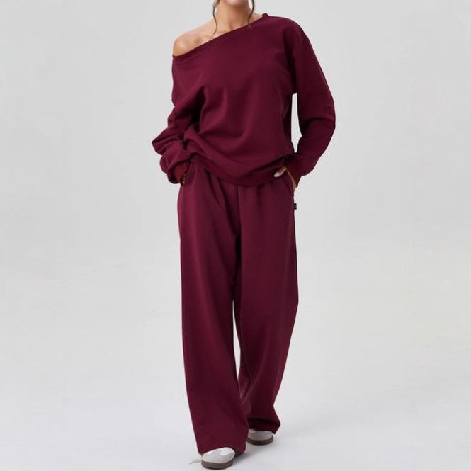 Women’s Sporty Off-Shoulder Two-Piece Set – Trendy Casual Style
