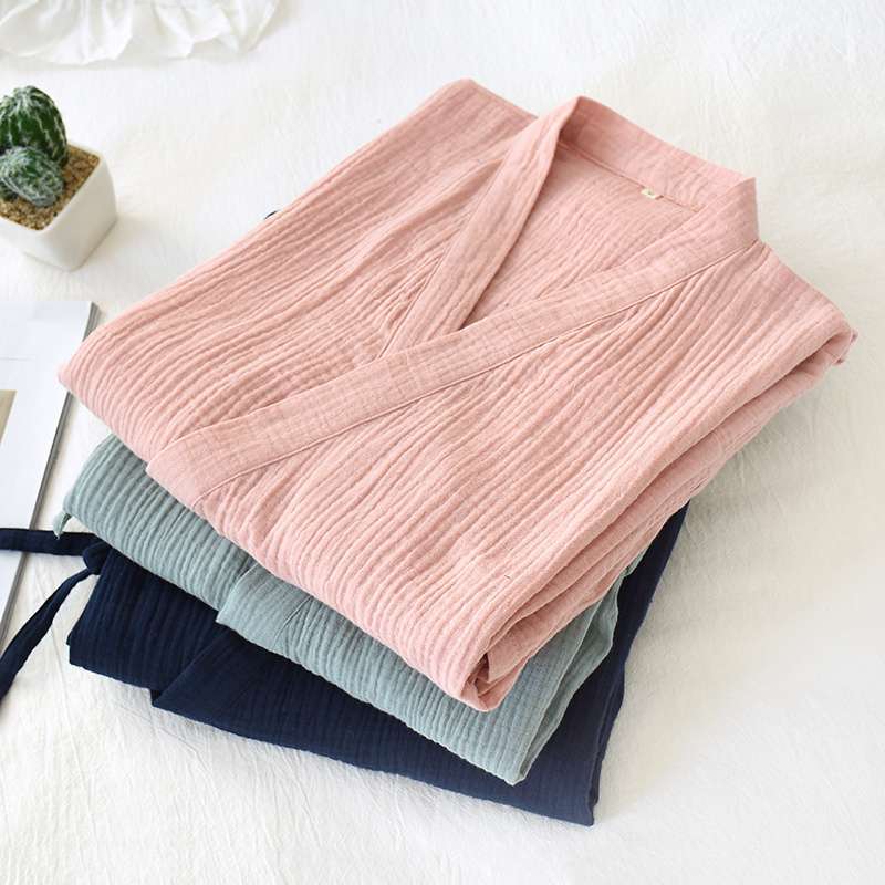 Unisex Cotton Crepe Kimono Robe – Lightweight Japanese-Style Bathrobe