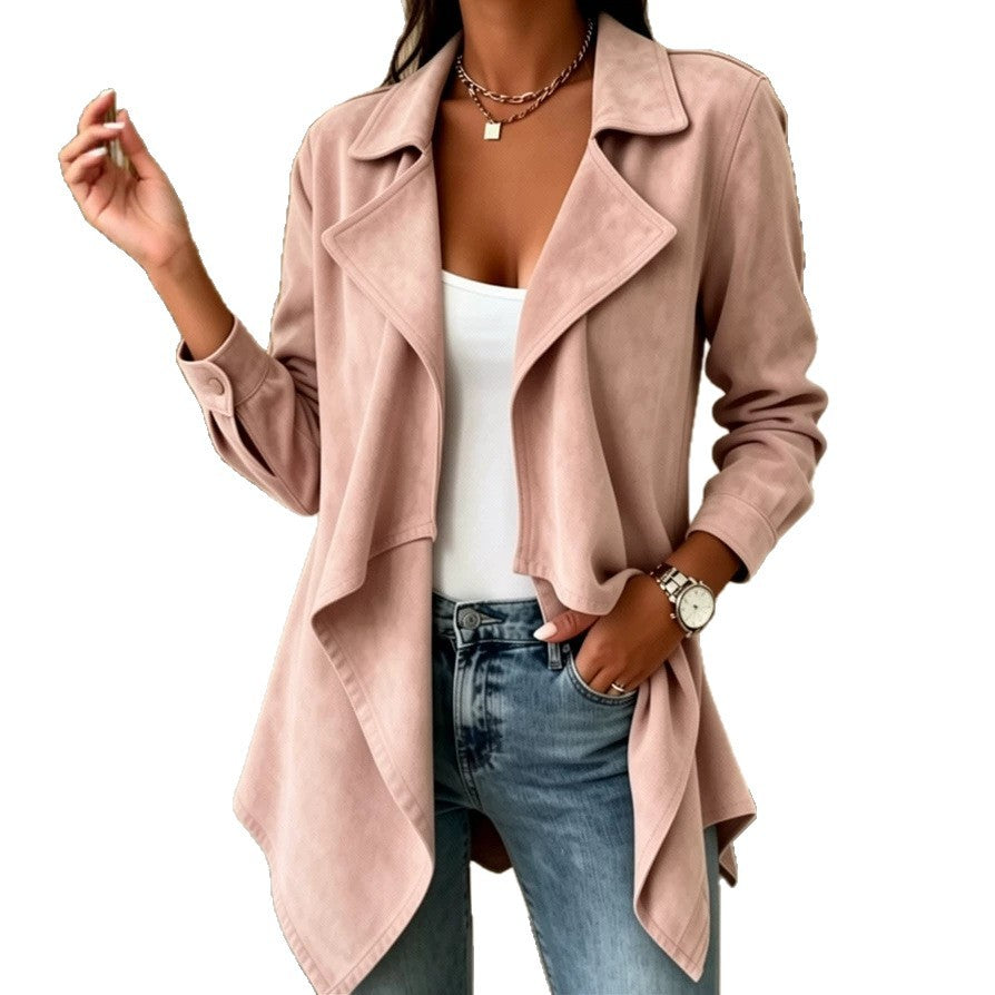 Faux Suede Mid-Length Jacket - Soft and Elegant