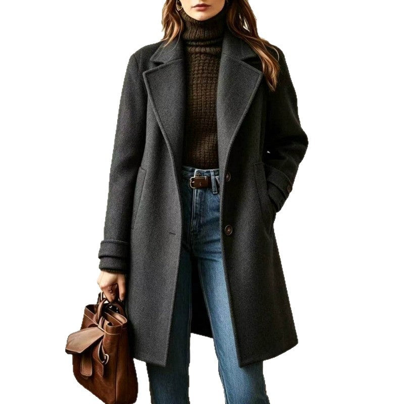 Retro Mid-Length Lapel Coat - Casual and Chic