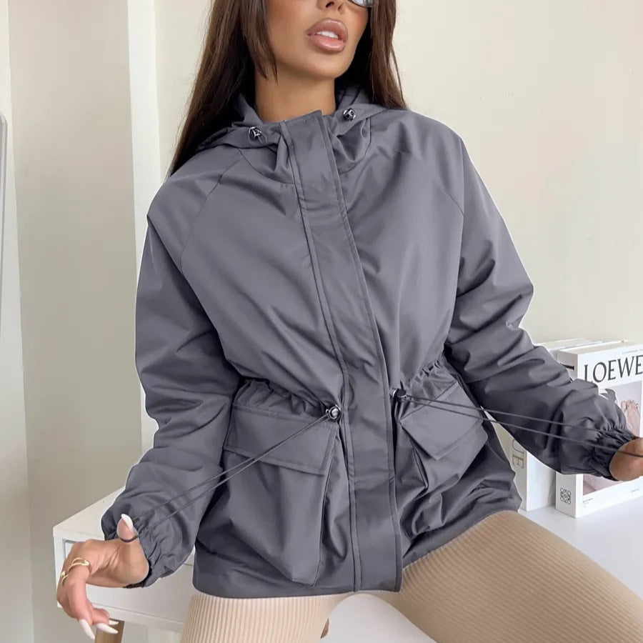 Women's Hooded Drawstring Jacket - Lightweight Casual Outdoor Layer