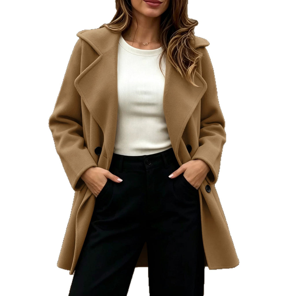 Women’s Double-Breasted Wool Coat – Loose Fit Warm Winter Style
