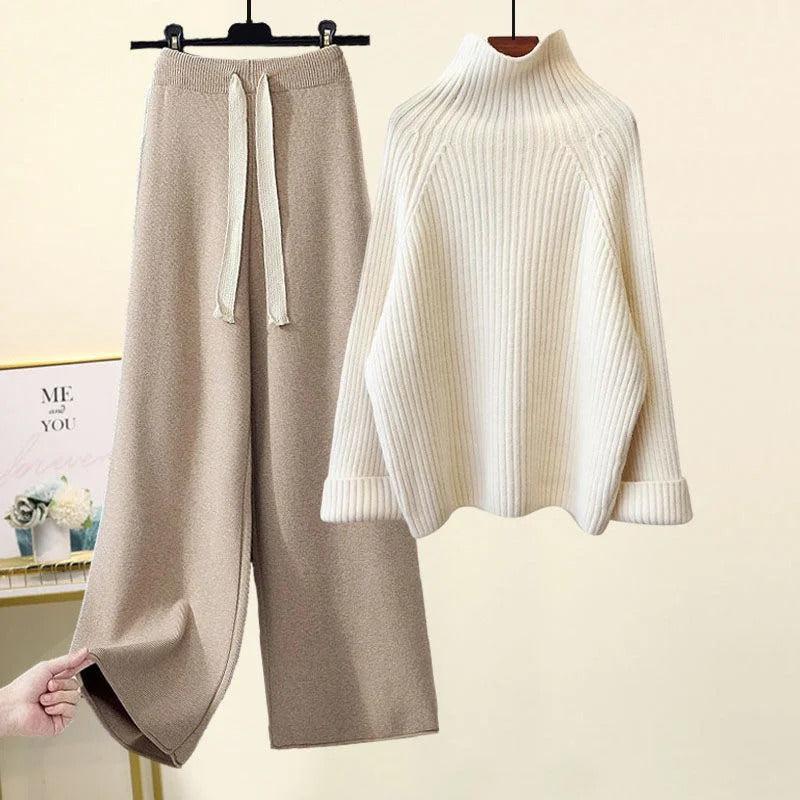 Women’s Cozy Winter Knit Set – Long-Sleeve Top & Warm Soft Pants