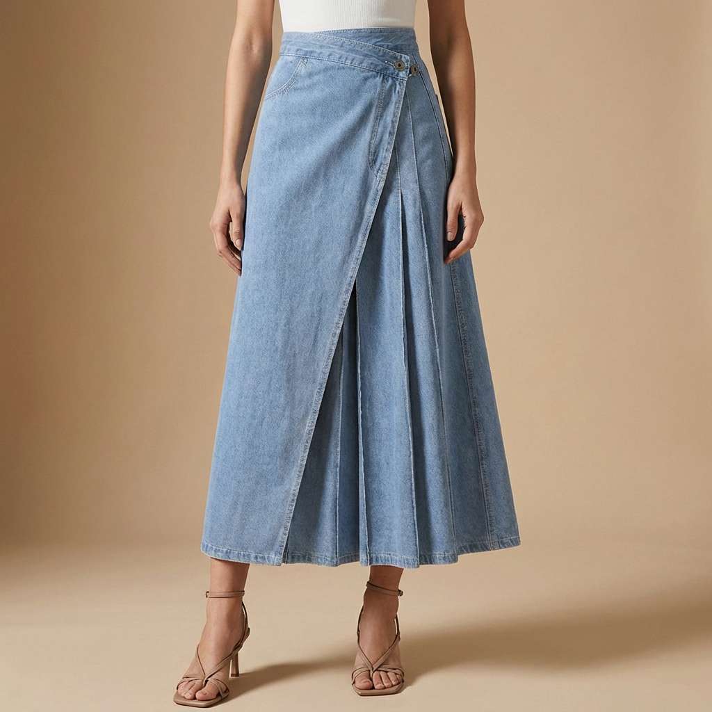 Women's High-Waist Denim Skirt with Front Slit – Casual Summer Style