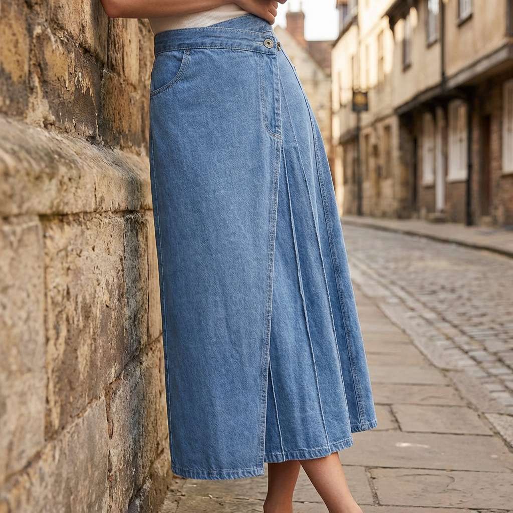 Women's High-Waist Denim Skirt with Front Slit – Casual Summer Style