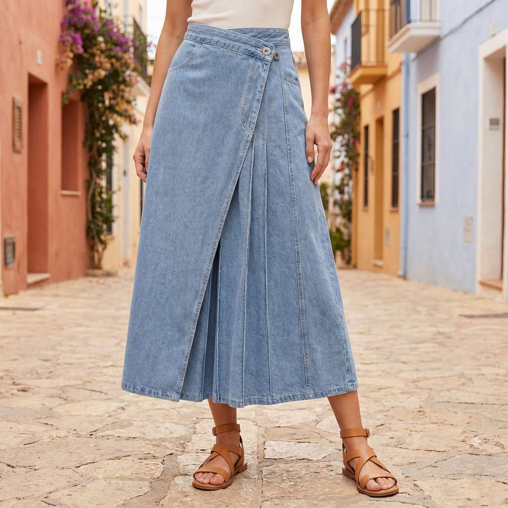 Women's High-Waist Denim Skirt with Front Slit – Casual Summer Style