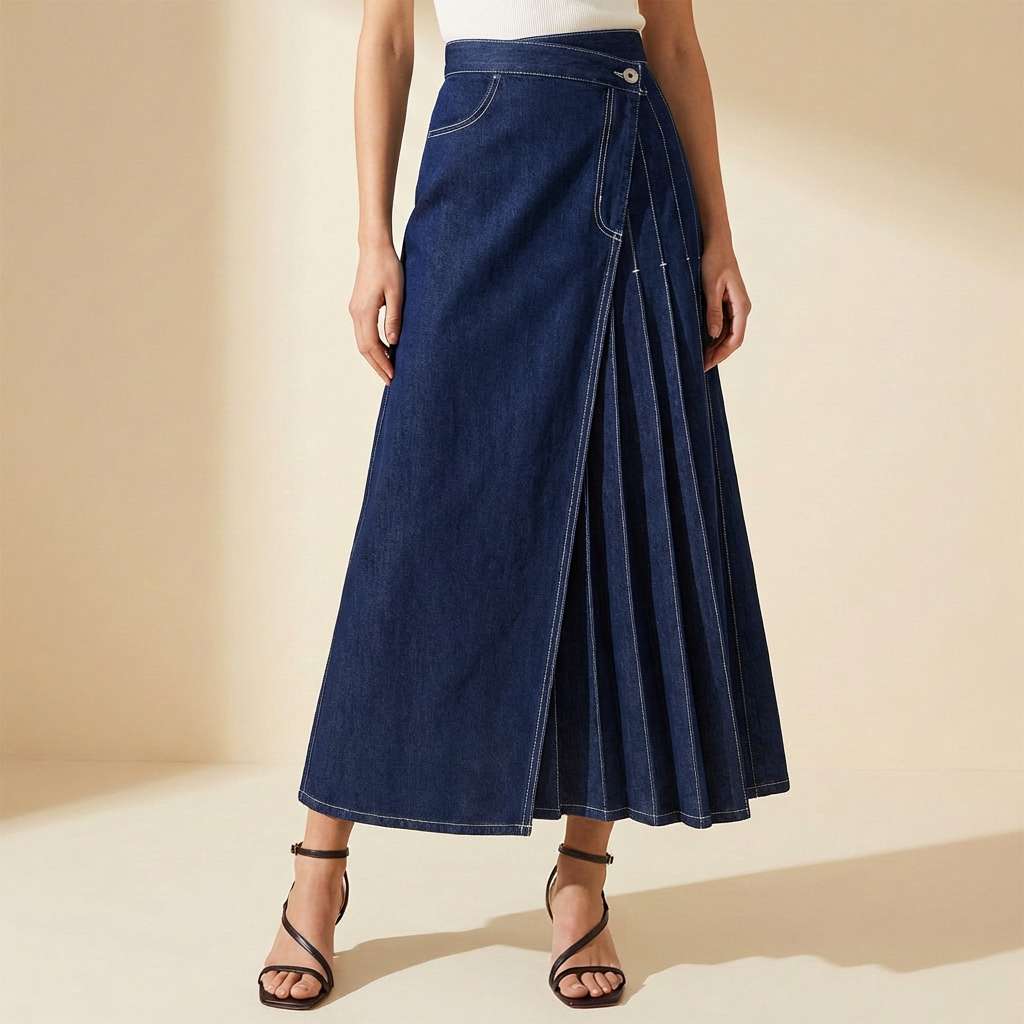 Women's High-Waist Denim Skirt with Front Slit – Casual Summer Style