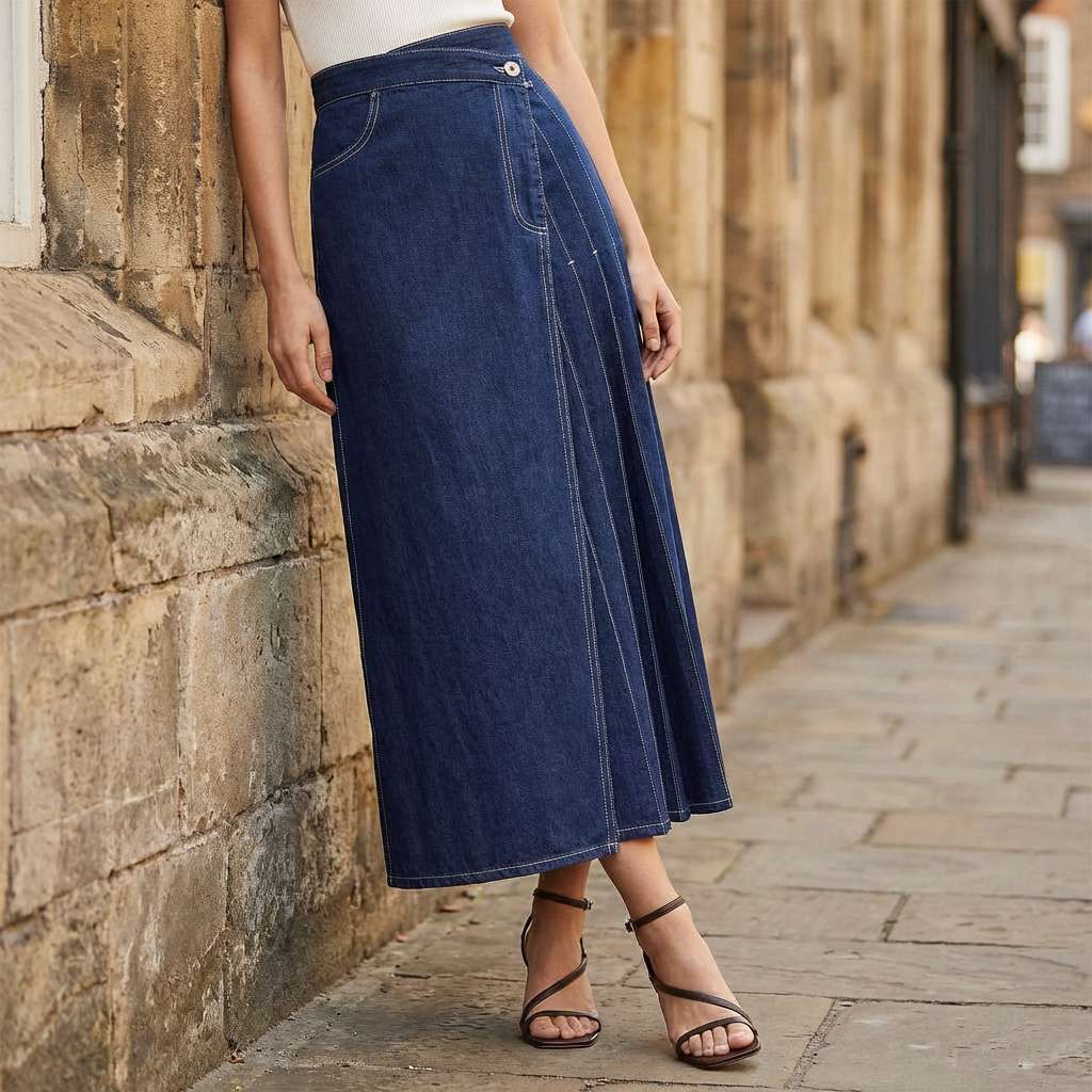 Women's High-Waist Denim Skirt with Front Slit – Casual Summer Style