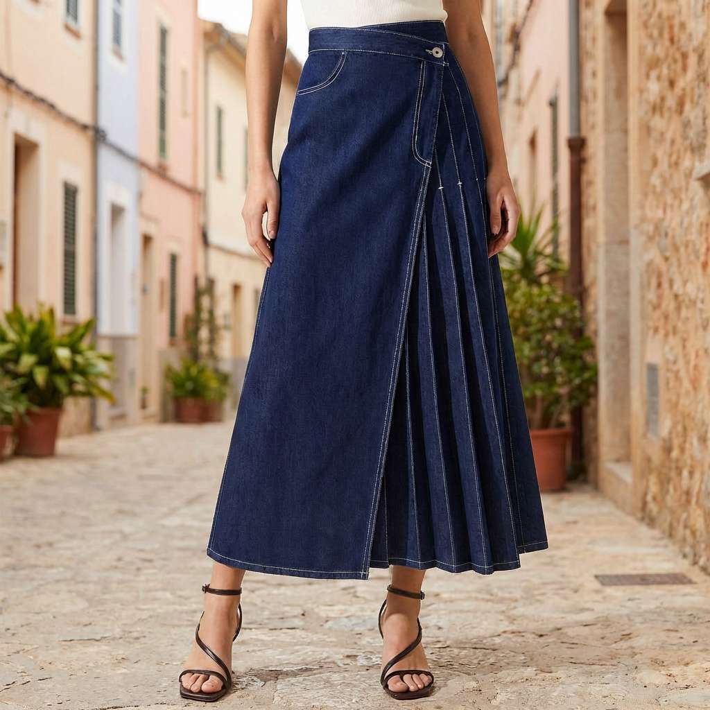 Women's High-Waist Denim Skirt with Front Slit – Casual Summer Style