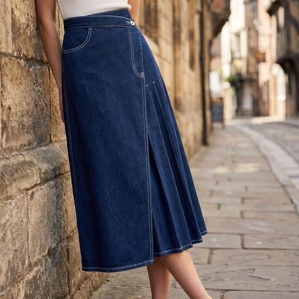 Women's High-Waist Denim Skirt with Front Slit – Casual Summer Style