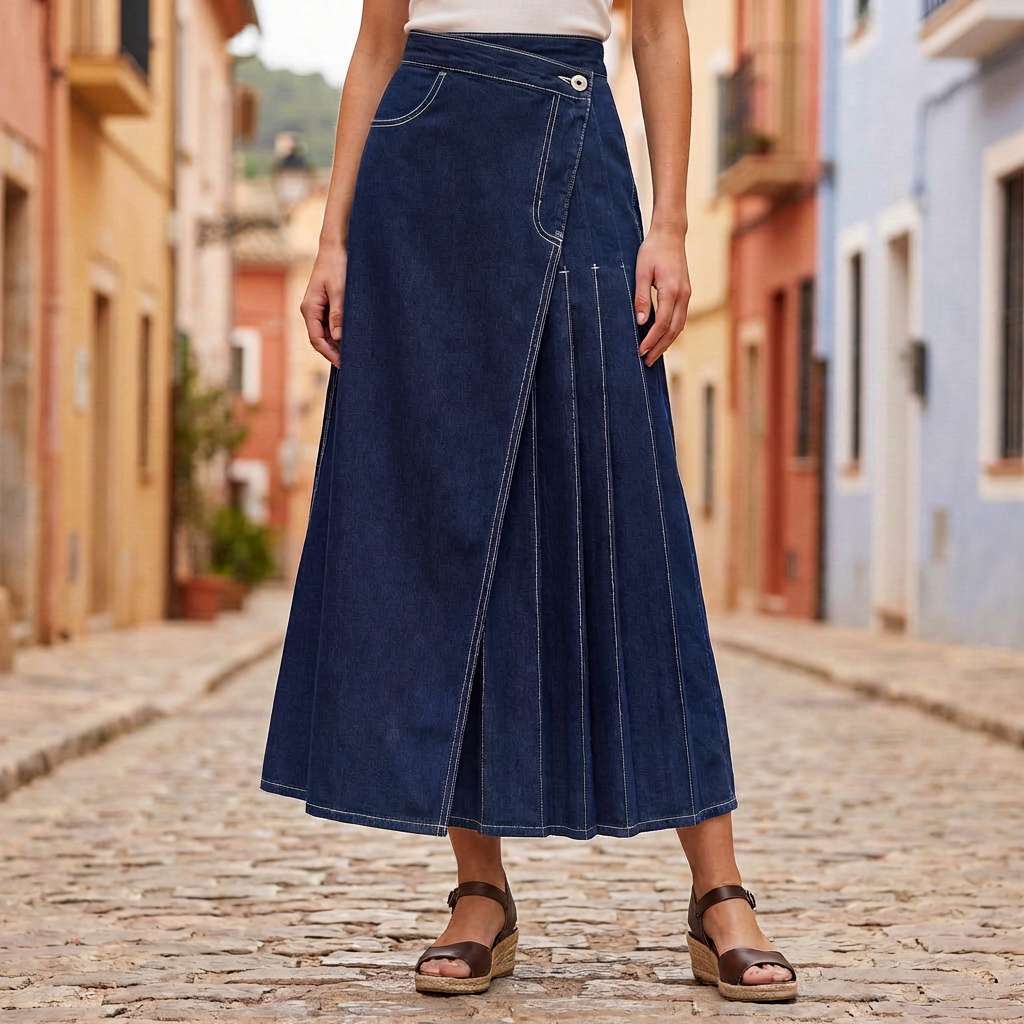 Women's High-Waist Denim Skirt with Front Slit – Casual Summer Style