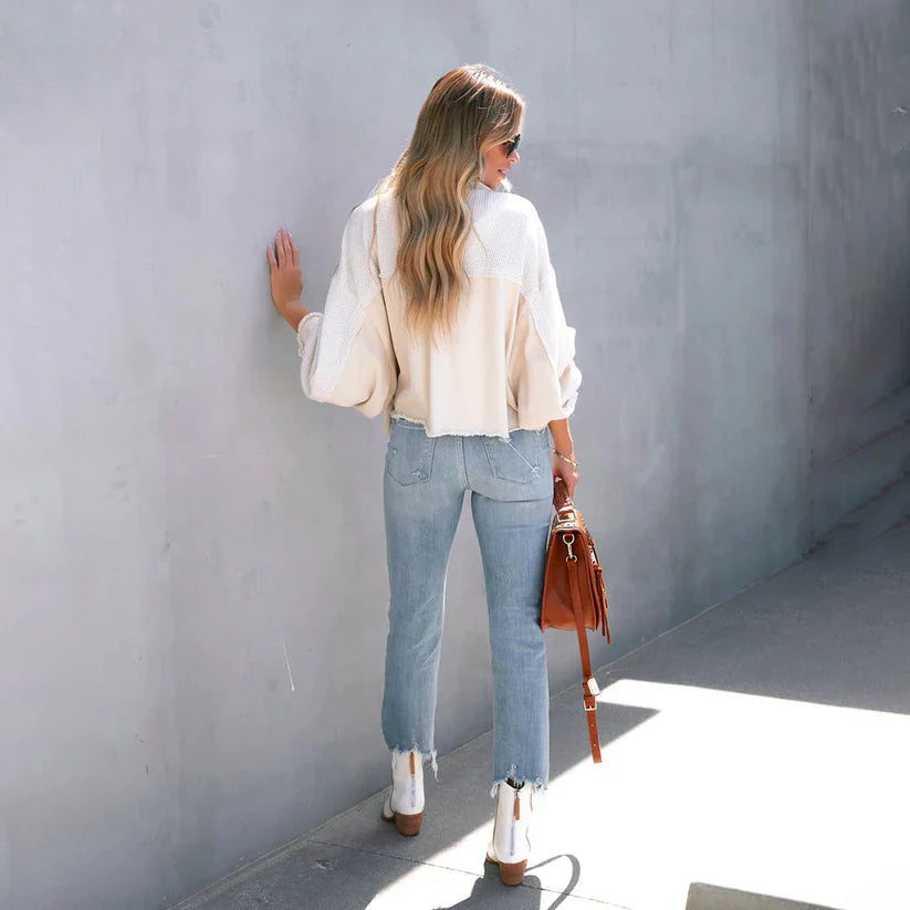 Women's Cropped Frayed Hem Jacket - Fitted Casual Everyday Layer