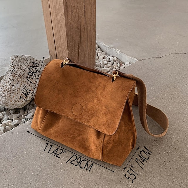 Suede Crossbody Messenger Bag - Roomy and Adjustable