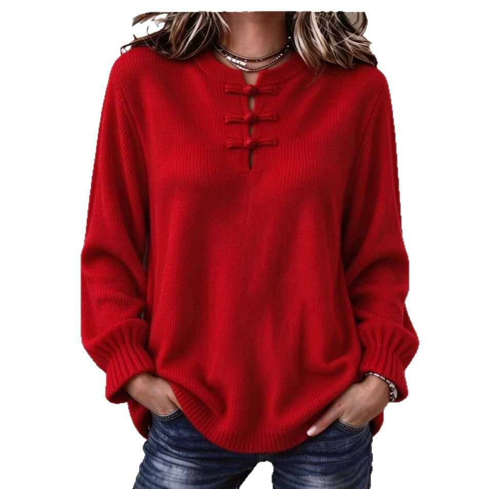 Women's Knitted Shirt - Stand Collar and Relaxed Fit