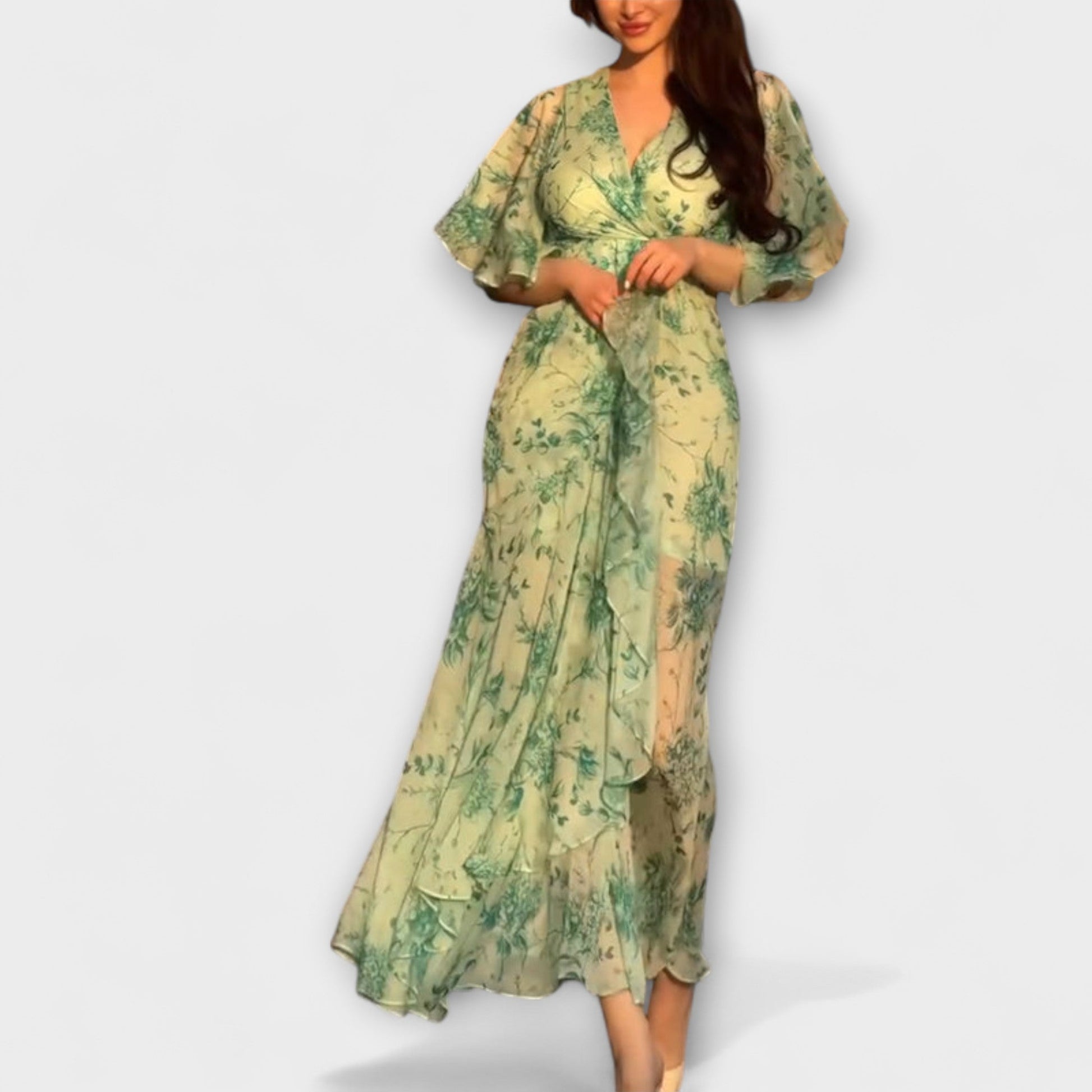 Women's Floral V Neck Dress – Stylish Everyday Midi Dress