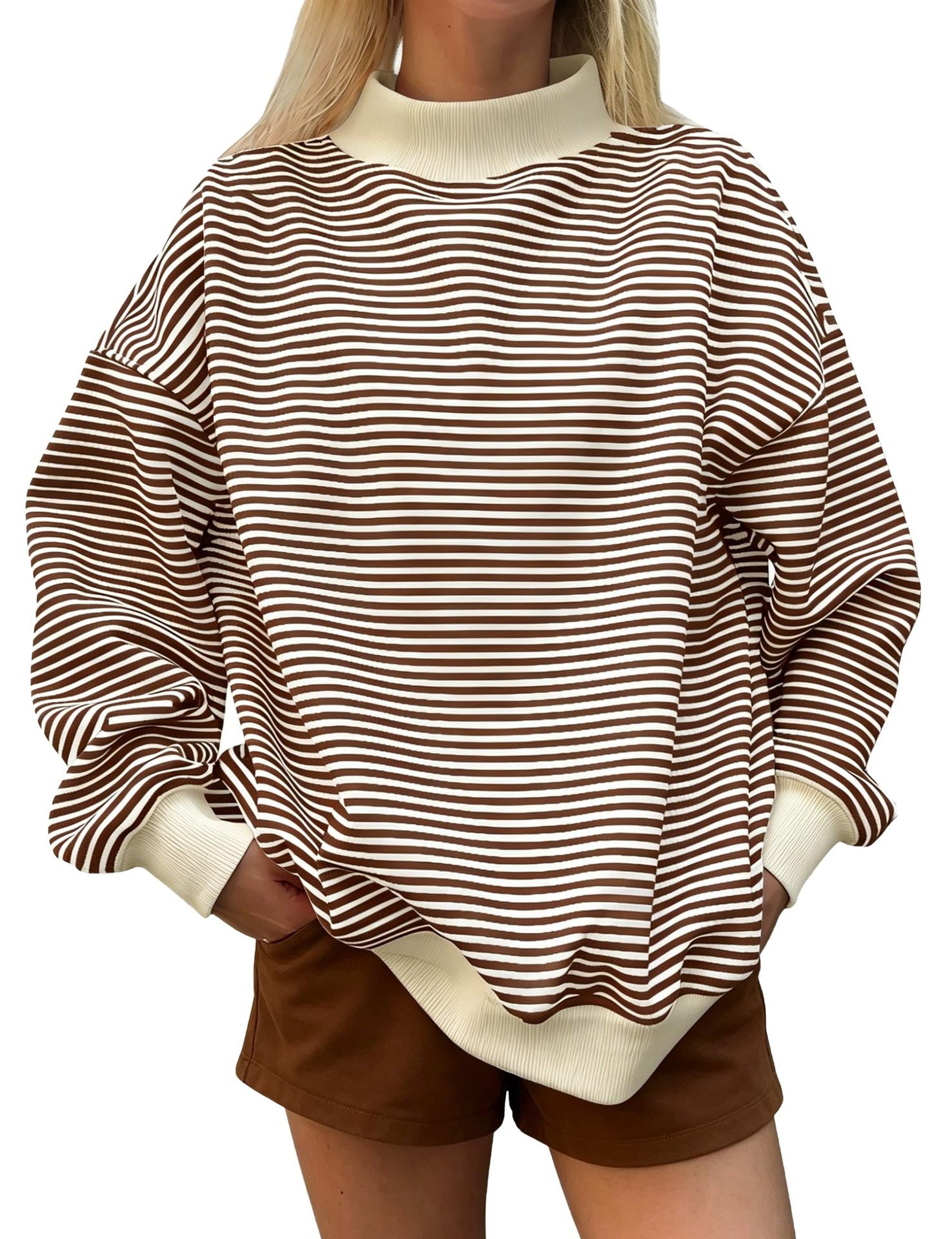 Women's Striped Crew Neck Sweater - Casual Relaxed Long Sleeve Knit