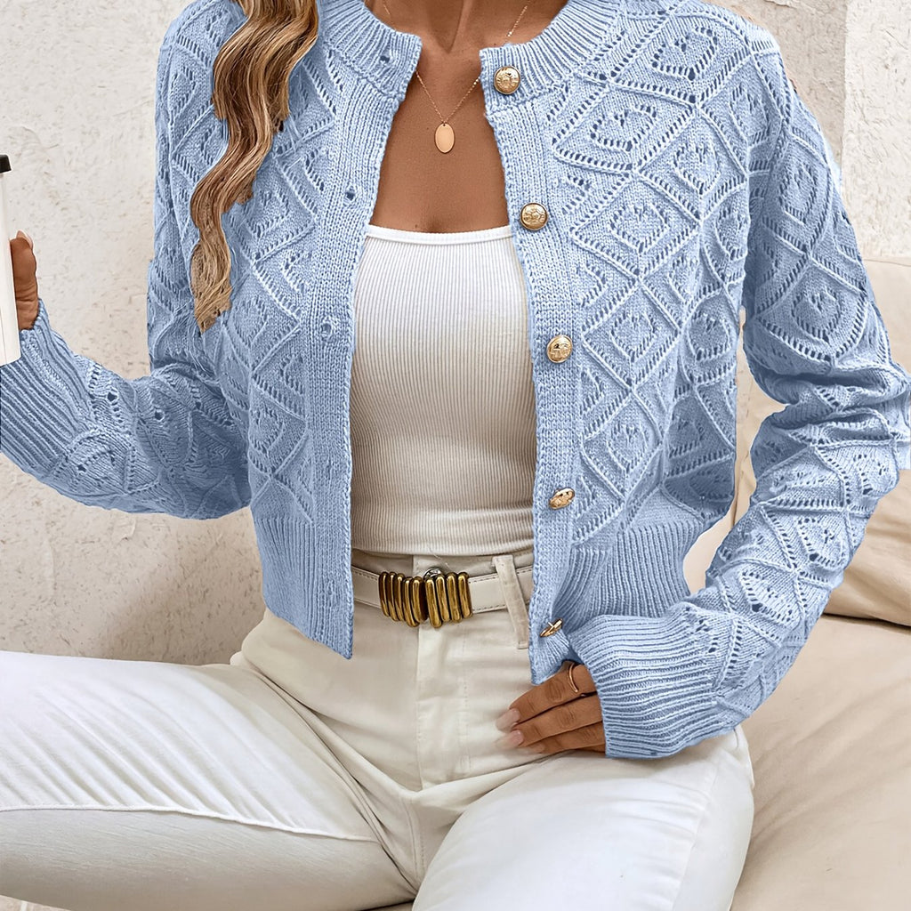Buttoned Openwork Cardigan - Elegant and Light