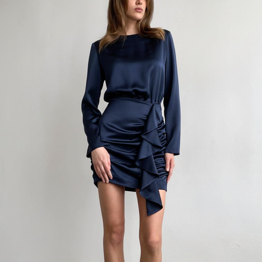 Women’s Elegant French Long-Sleeve Dress – Timeless Chic Style