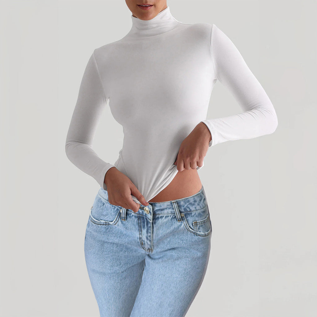 Women’s Y2K Slim Turtleneck – Casual Long-Sleeve Fitted Top