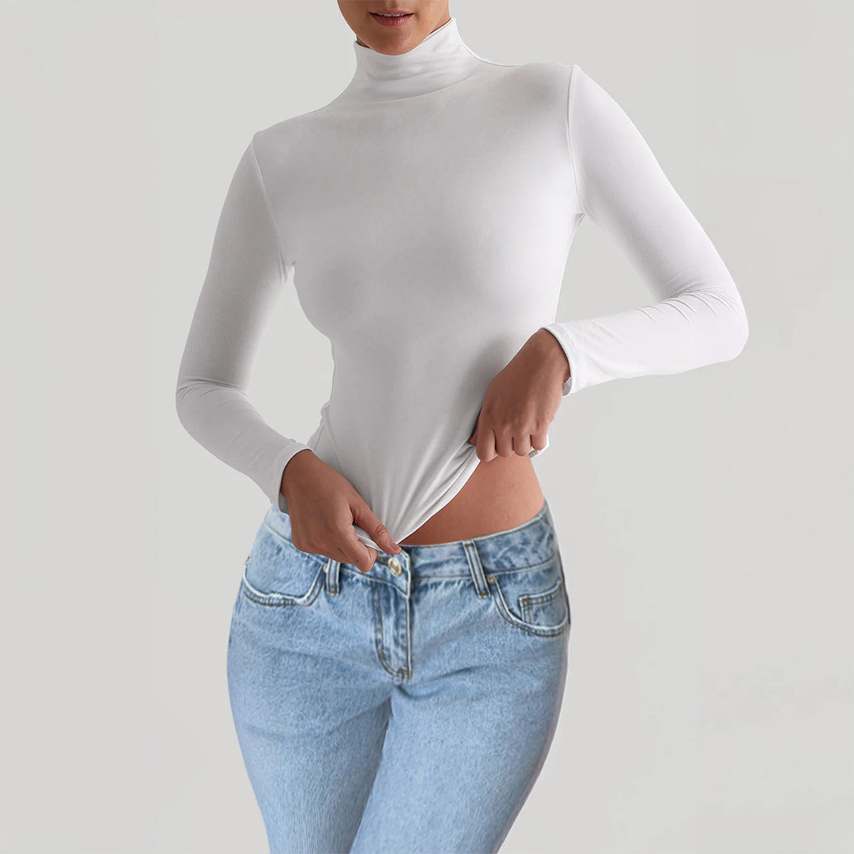 Women’s Y2K Slim Turtleneck – Casual Long-Sleeve Fitted Top