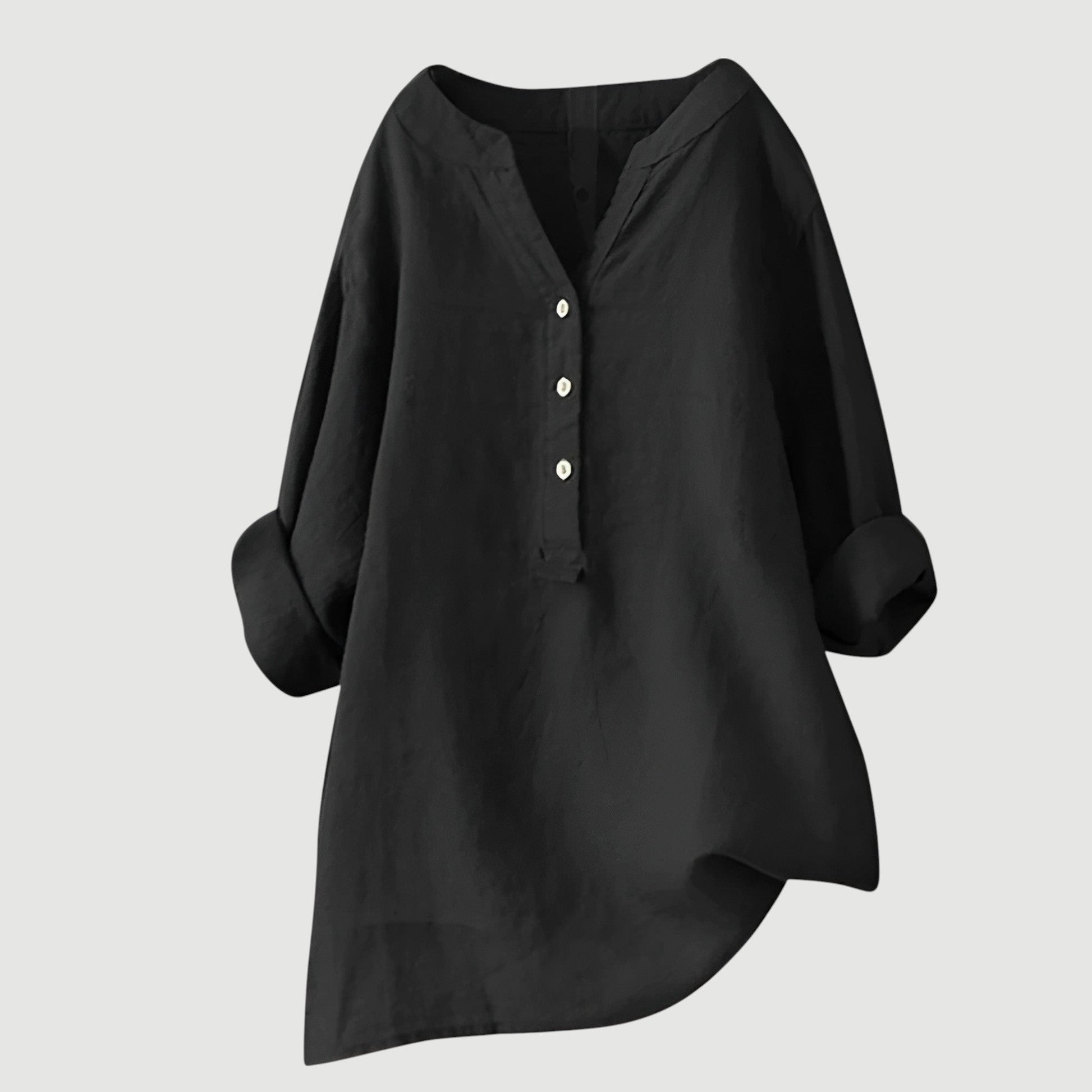 Women's Red Linen V-Neck Button Long-Sleeve Tunic Shirt