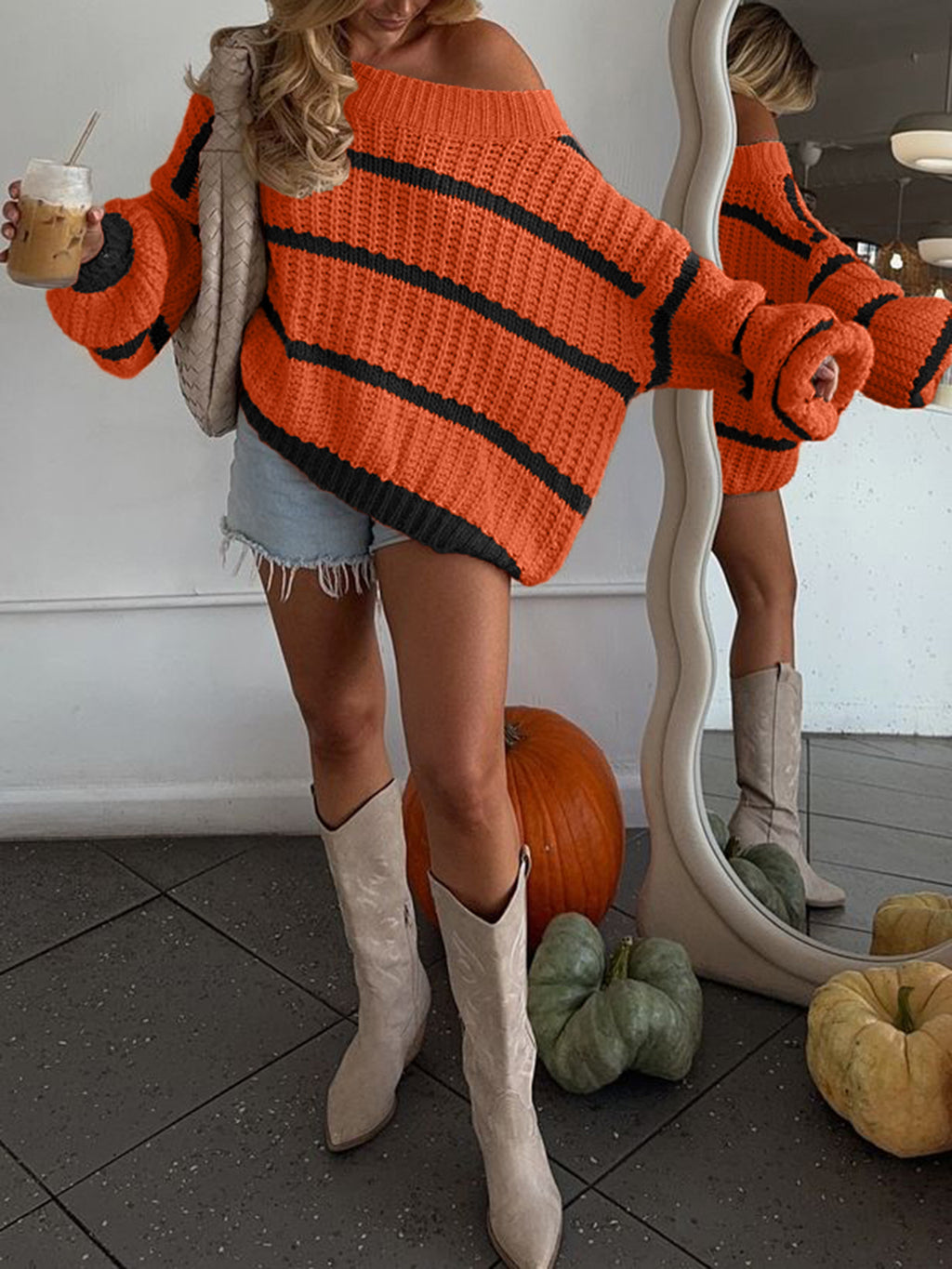 Off-Shoulder Color-Block Top - Festive and Casual