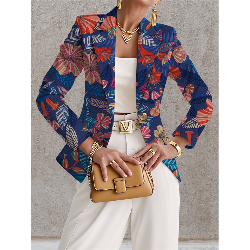 Women’s Navy Blue & White Polka Dot Blazer – Chic Elegant Casual Style