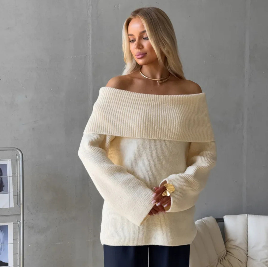 Off-Shoulder Lapel Sweater - Chic and Comfortable