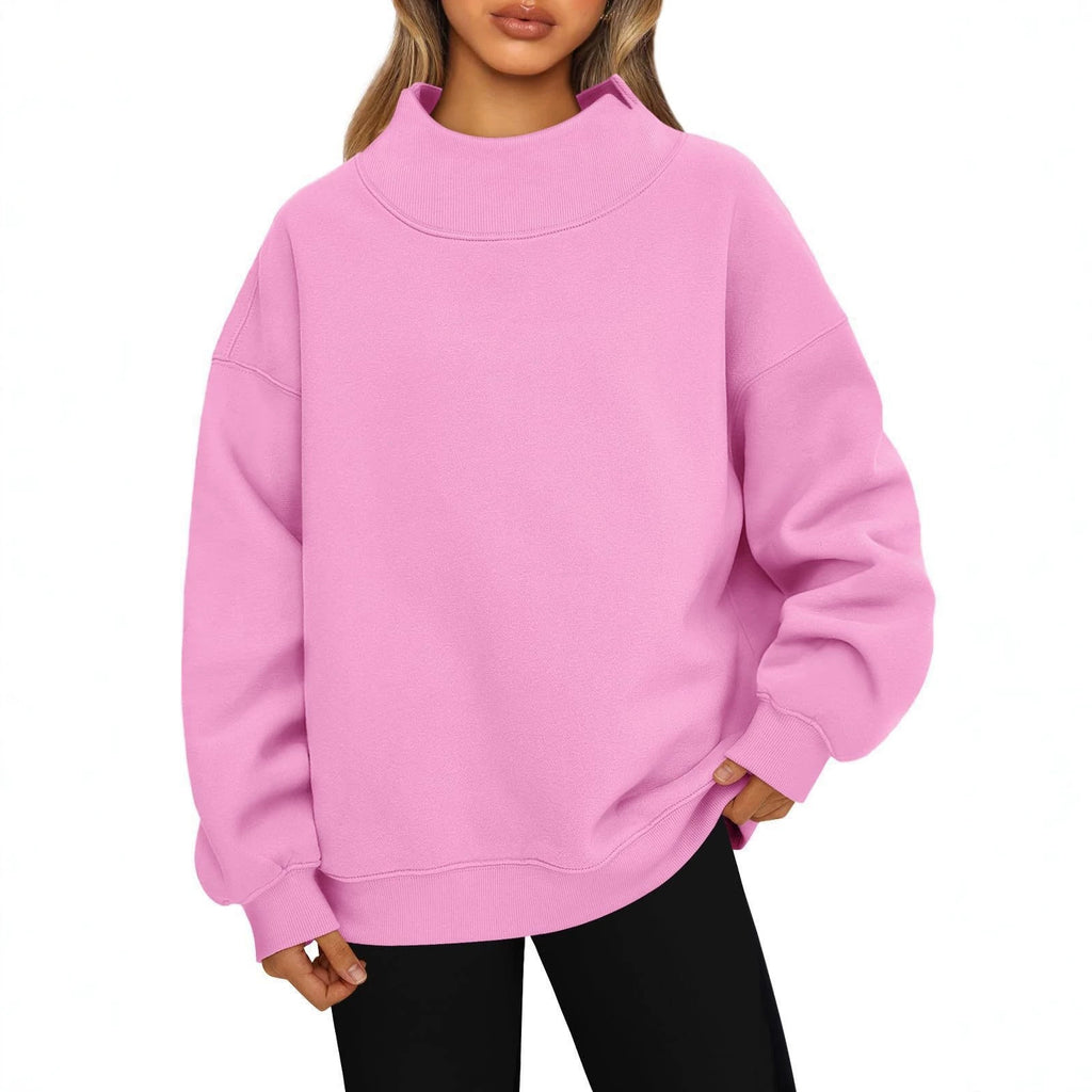 Women’s Relaxed-Fit Mock Neck Sweatshirt – Cozy Casual Pullover Style