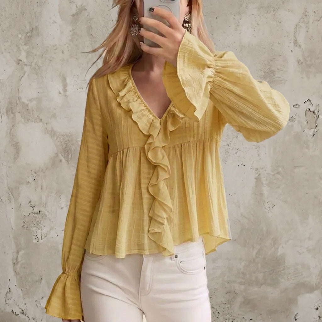 Ruffled Flared-Sleeve Blouse - Sweet and Feminine