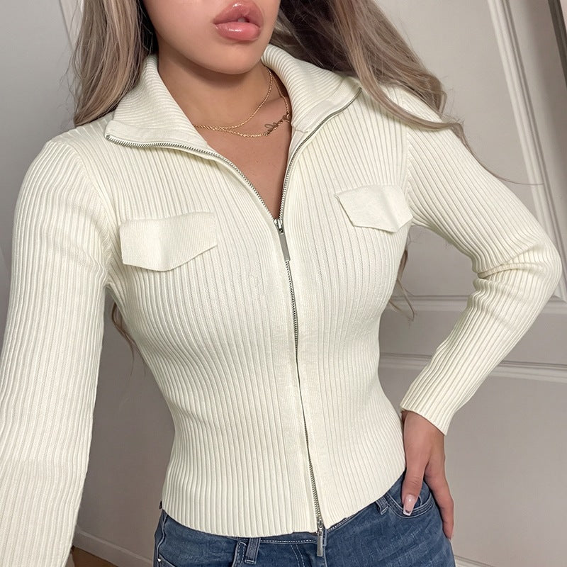Double-Zip Knit Cardigan - Soft and Practical