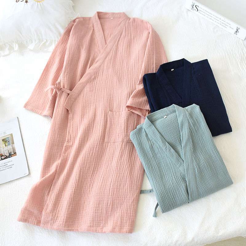 Unisex Cotton Crepe Kimono Robe – Lightweight Japanese-Style Bathrobe