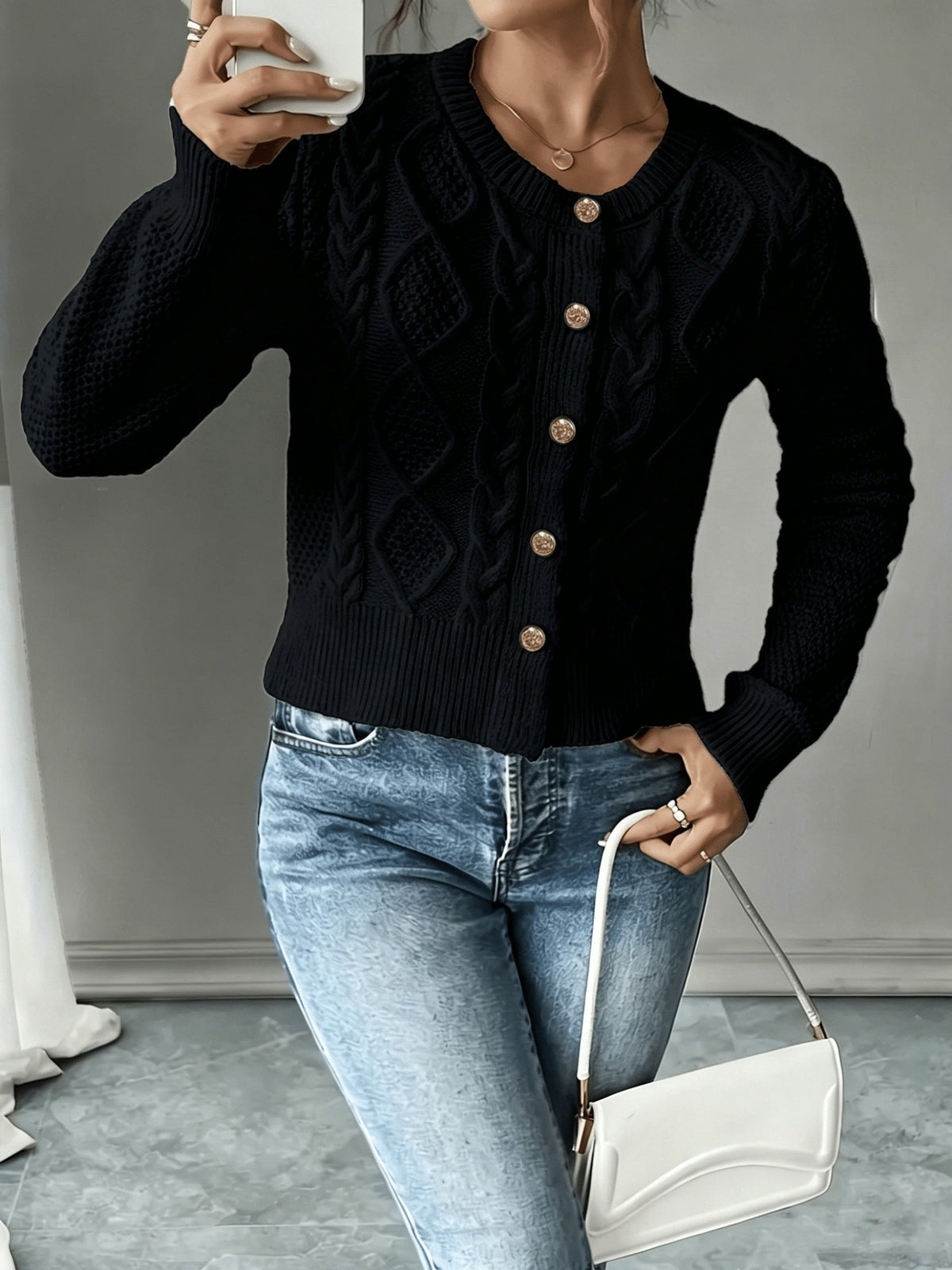 Cable-Knit Button Cardigan - Elegant and Cozy