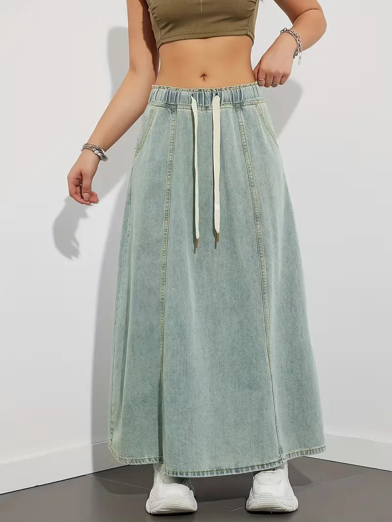 Women's Denim Maxi Skirt with Stretch Waist – Comfortable Everyday Style