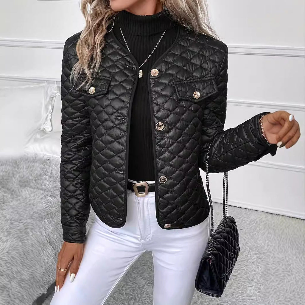 Women's Diamond Quilted Jacket - Warm Refined Mid-Length Layer