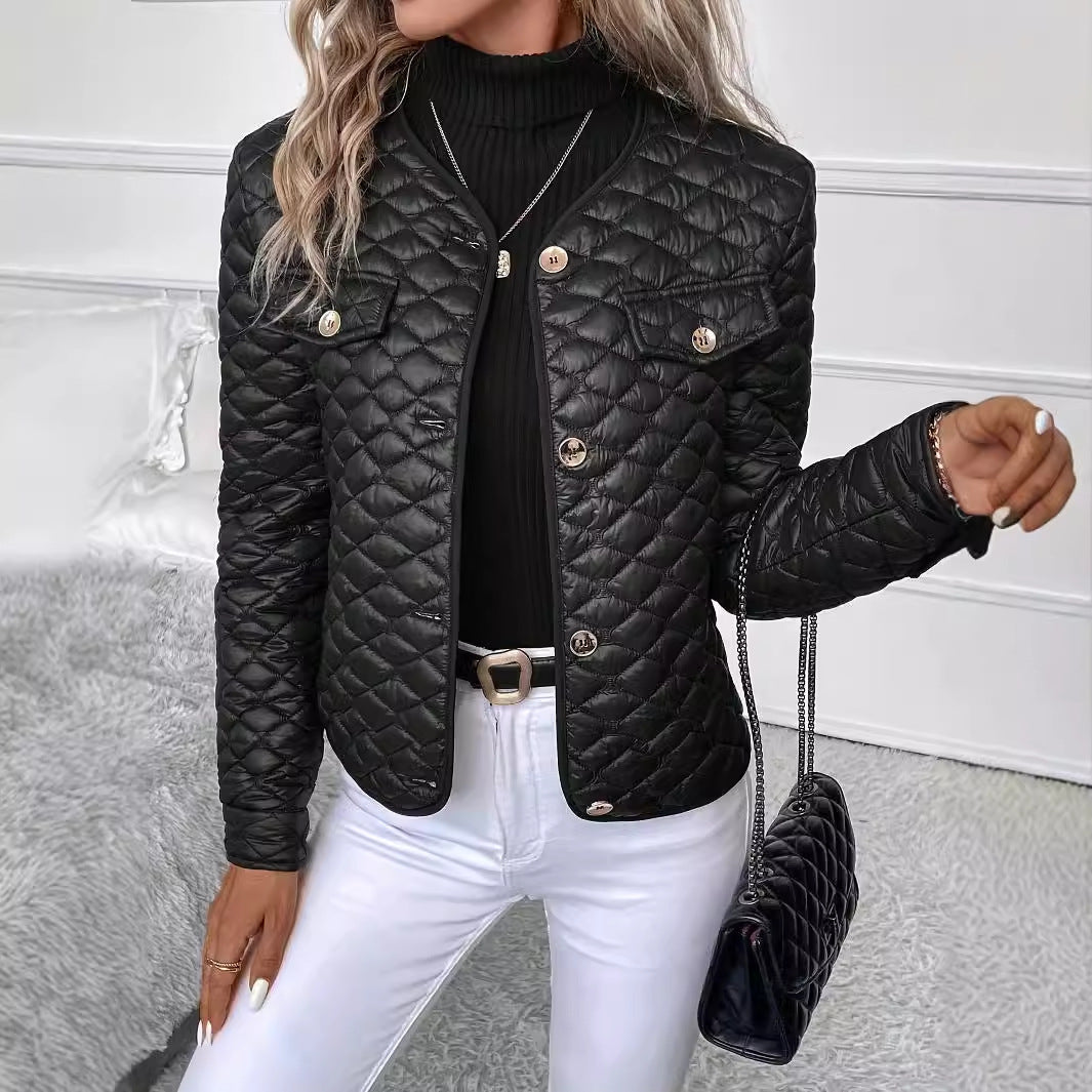 Women's Diamond Quilted Jacket - Warm Refined Mid-Length Layer