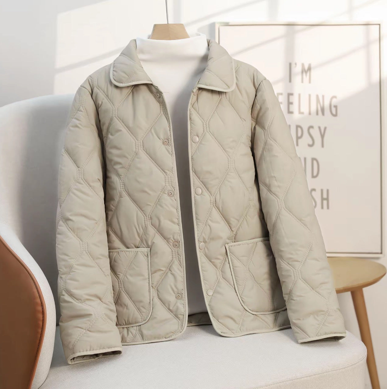 Women’s Relaxed Fit Cotton-Padded Jacket – Lapel Casual Short Coat Style