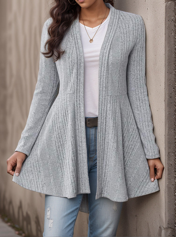Women’s Striped Brushed Cardigan Top – Soft Cozy Casual Everyday Layering Style