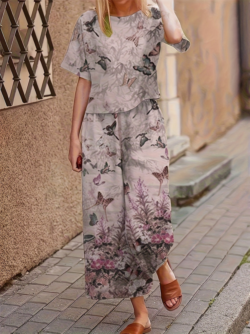 Women’s Casual Short-Sleeve T-Shirt and Pants Set – Fashionable Everyday Outfit