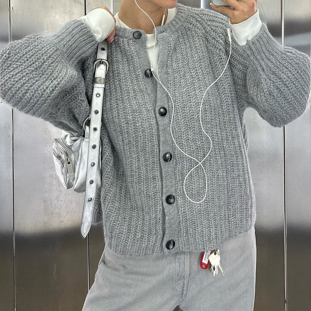 Women’s Minimalist Long Sleeve Button-Up Sweater – Chic Casual Knit Top Everyday Style