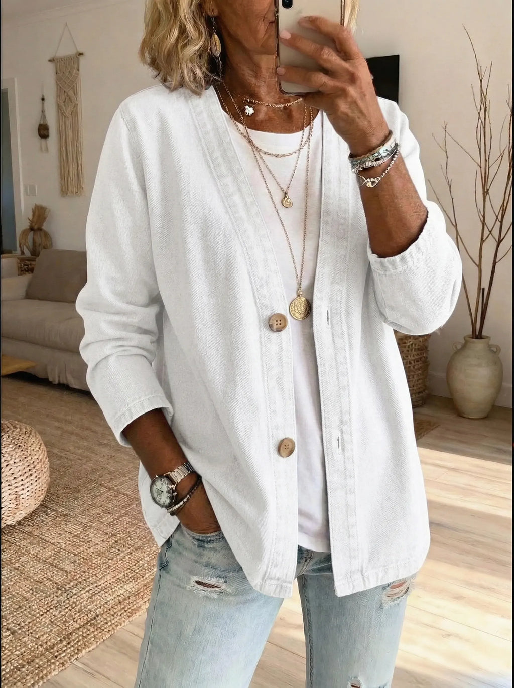 Women’s Casual Button-Up Denim Cardigan – Stylish Relaxed Everyday Layering Style
