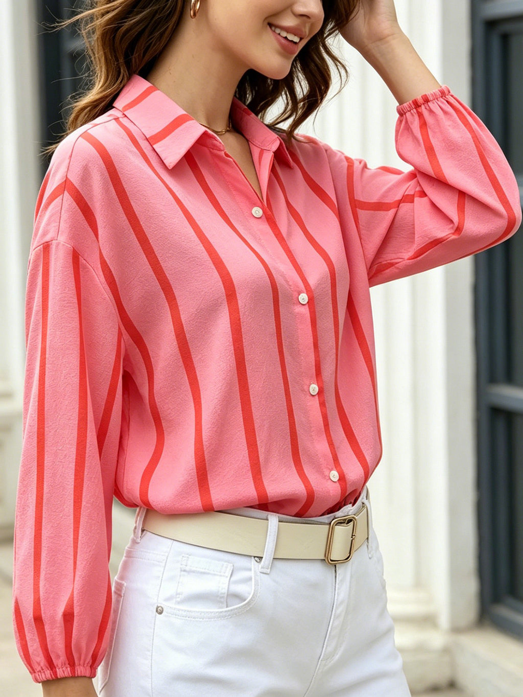 Striped Puff-Sleeve Blouse - Light and Feminine