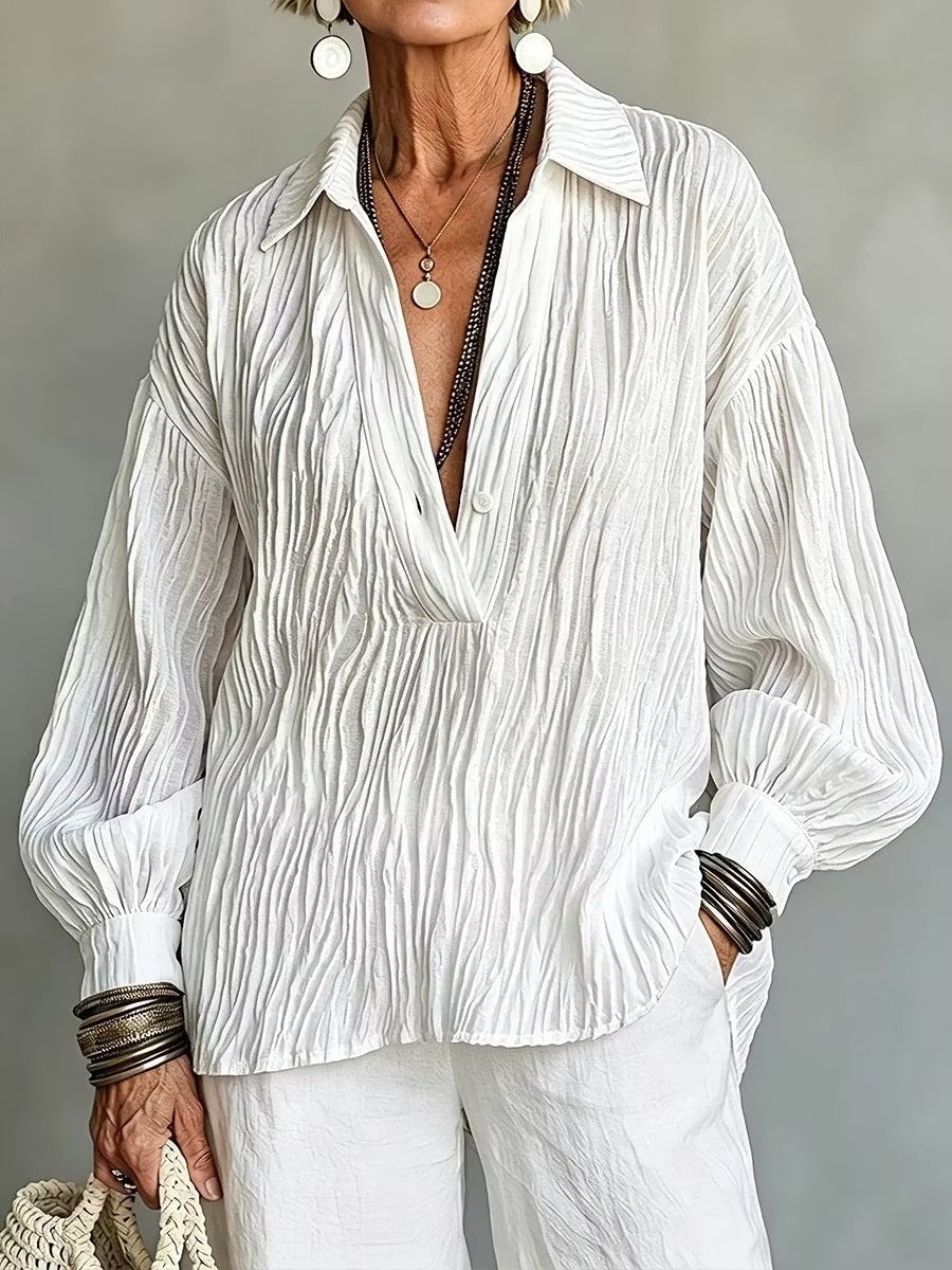 V-Neck Long-Sleeve Shirt - Light and Elegant