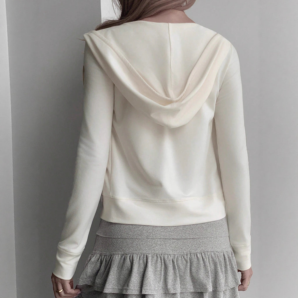 Women’s White Fitted Hooded Jacket – Elegant Zip-Up Hoodie