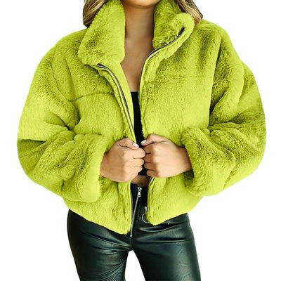 Faux-Fur Zip Cardigan Jacket - Warm and Cozy