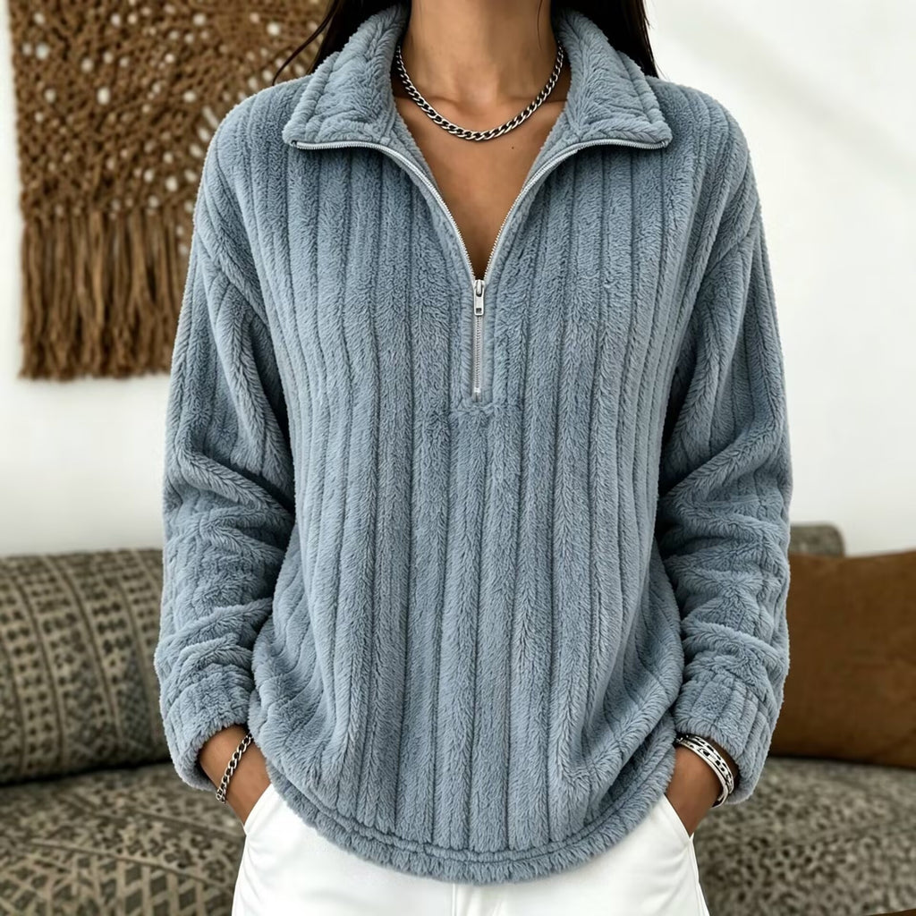 Women’s Ribbed Zip-Collar Sweater - Warm and Comfortable