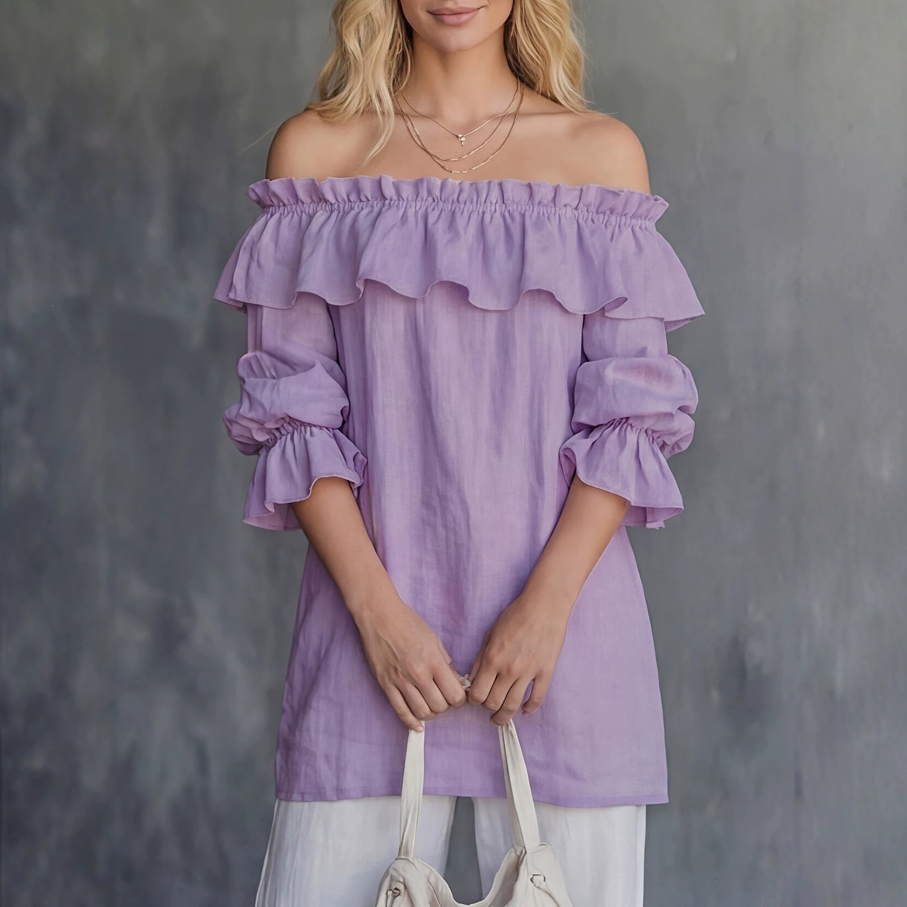 Women's One-Shoulder Ruffled Puff-Sleeve Blouse – Soft Statement Daywear